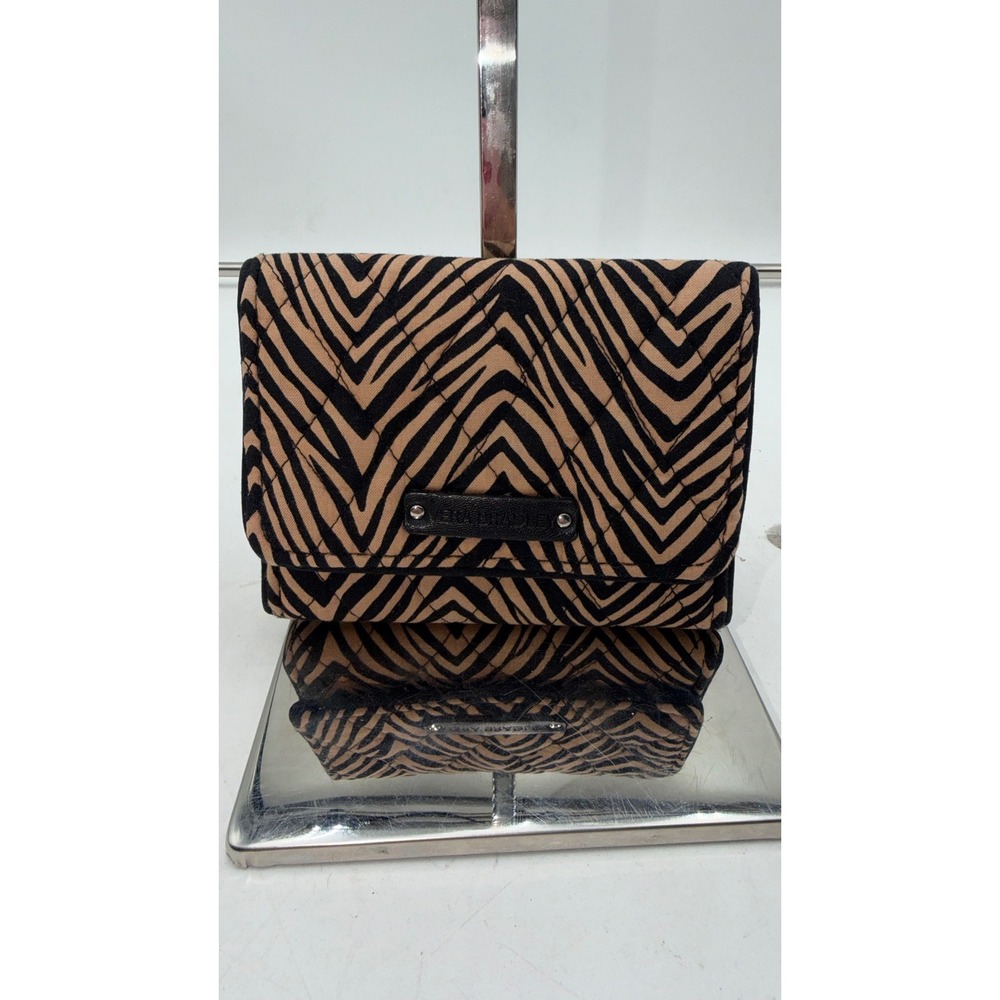 Vera Bradley Zebra Print Quilted Trifold Wallet Tan Black Animal Print Snap